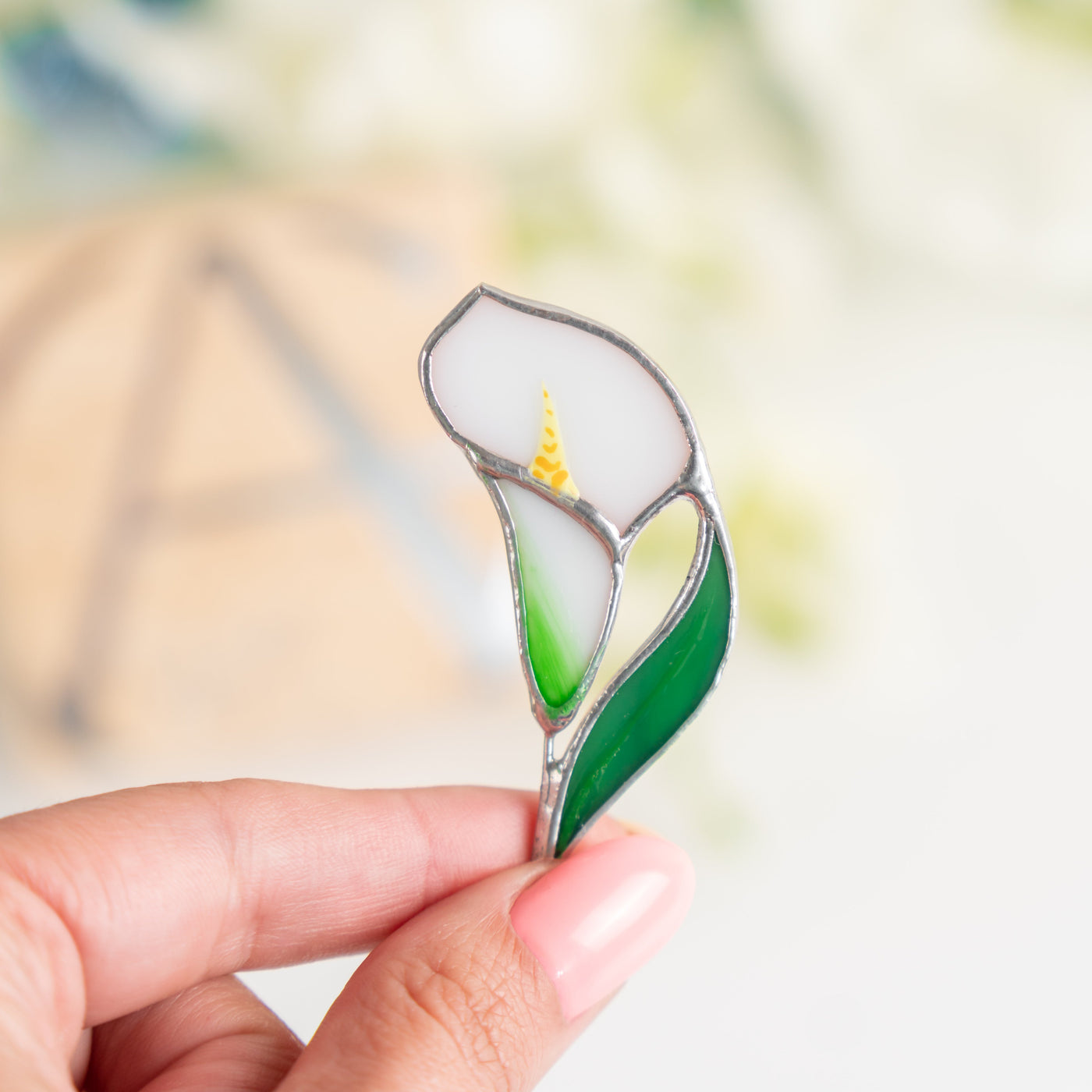 Zoomed stained glass calla flower brooch