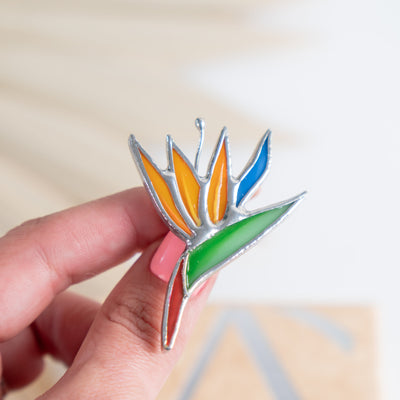 Stained glass strelizia flower brooch 