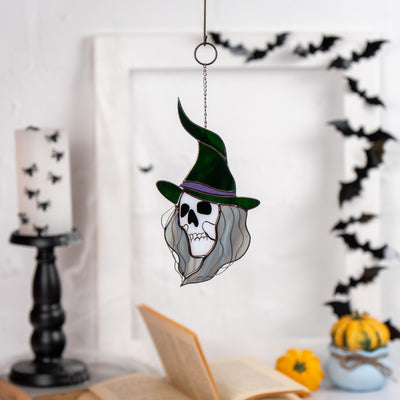 stained glass halloween window decor
