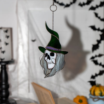 halloween stained glass witch decor