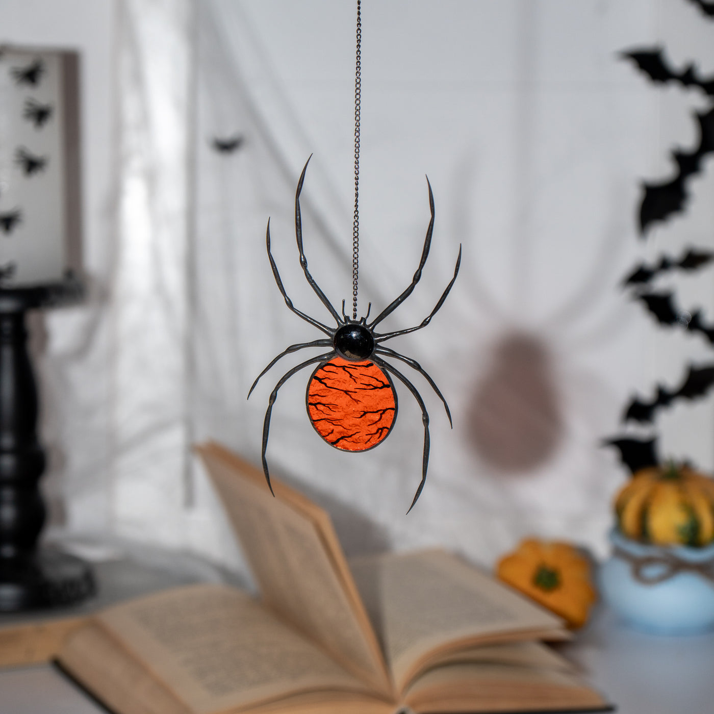 handcrafted glass spider window hanging