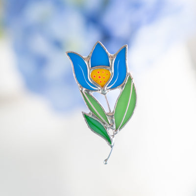 Stained glass blue anemone flower pin