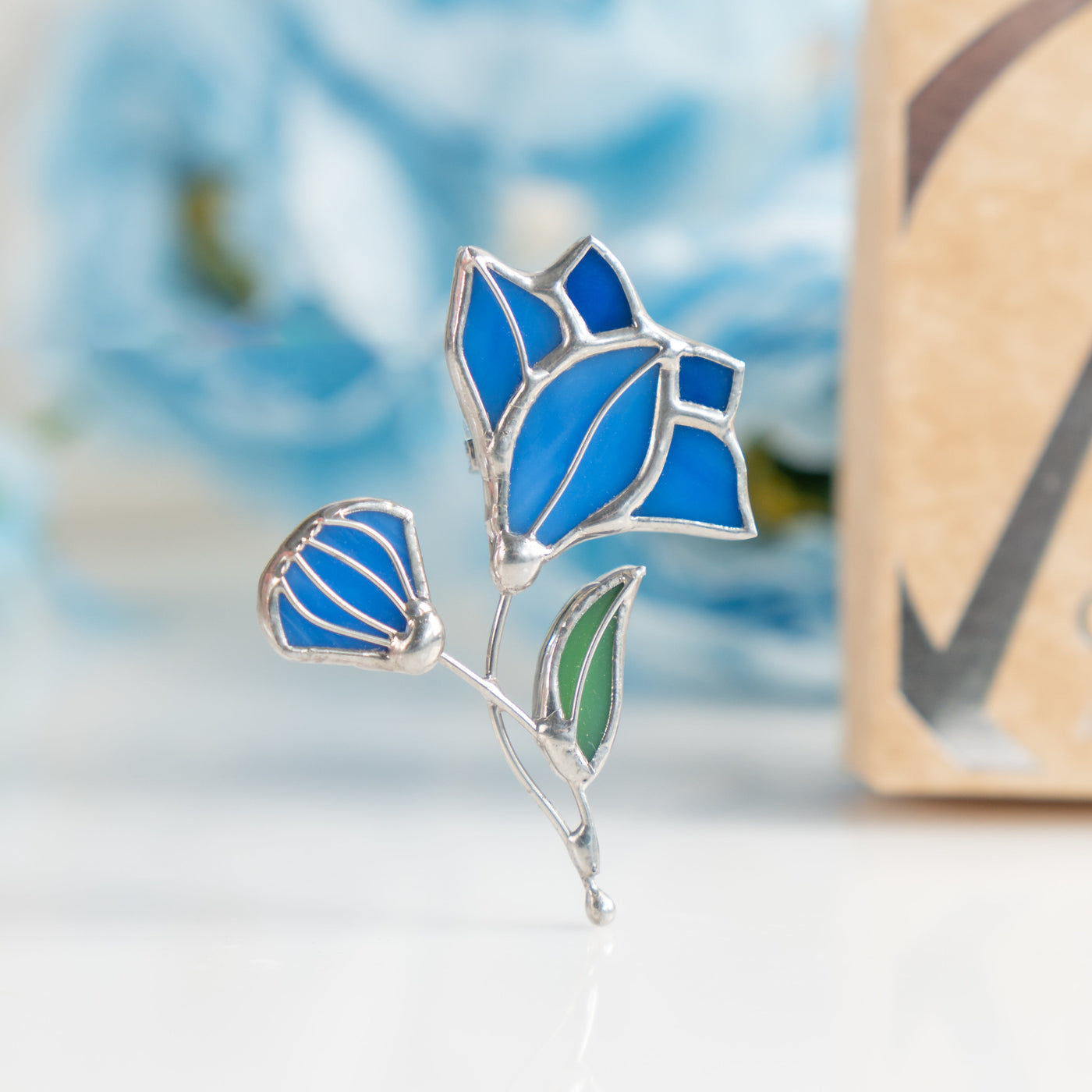 Stained glass bluebell pin 