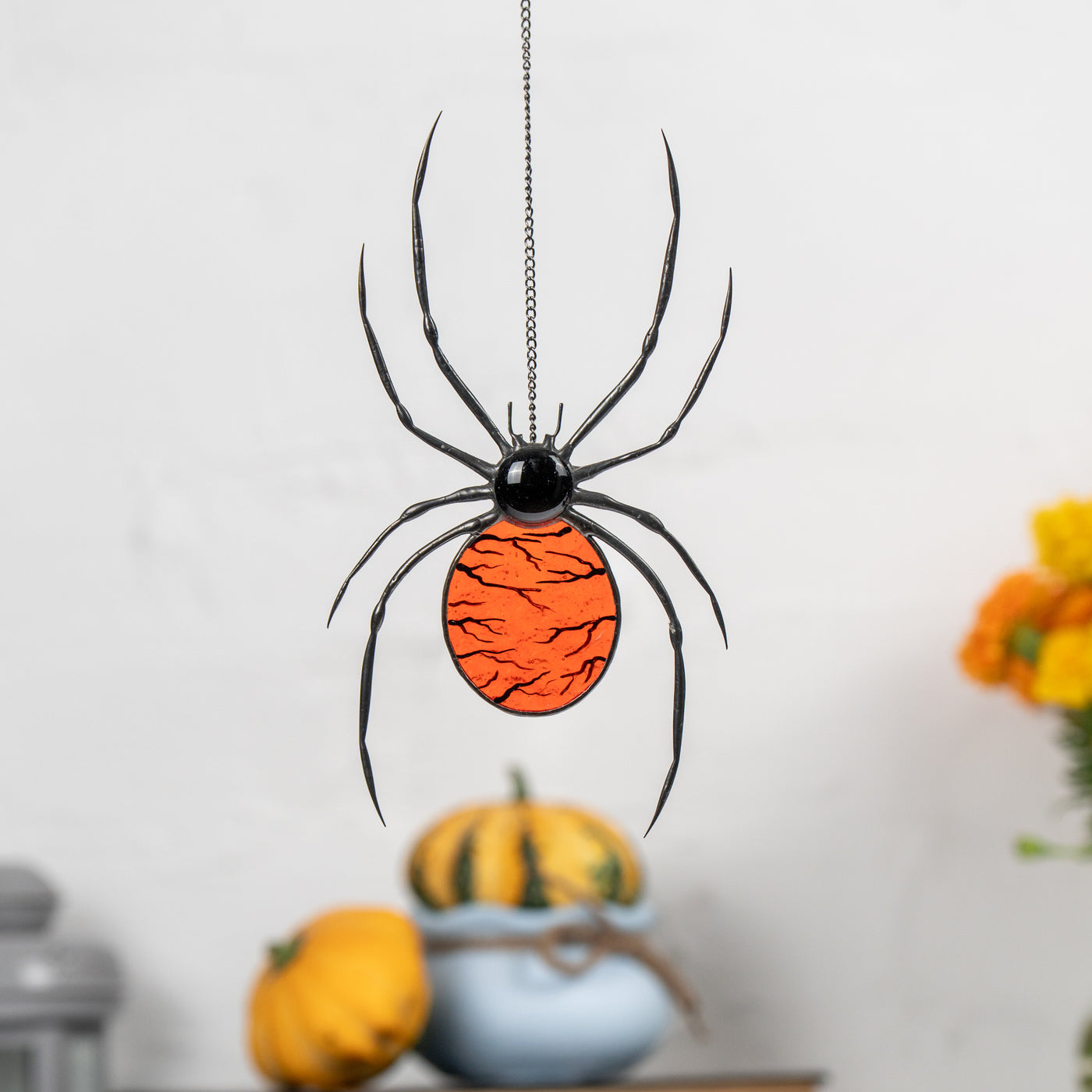 Halloween spider decoration made of modern stained glass
