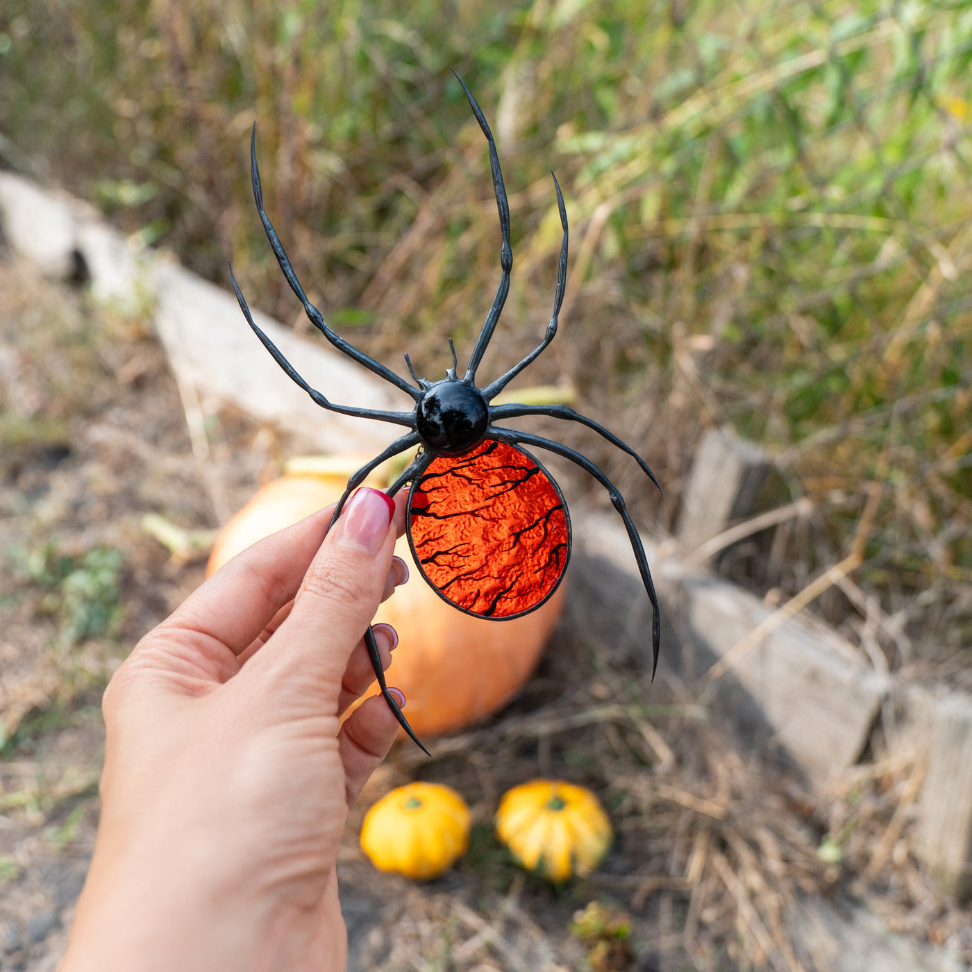 handmade glass orange spider decoration