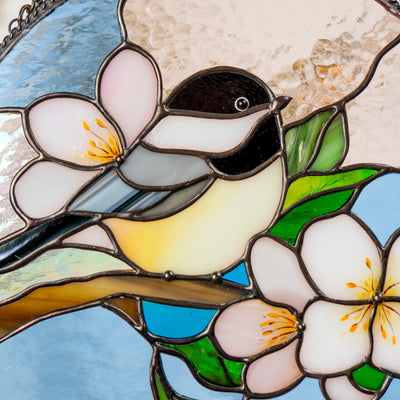 chickadee ornament made of stained glass