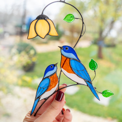 Pair of stained glass birds as home decor