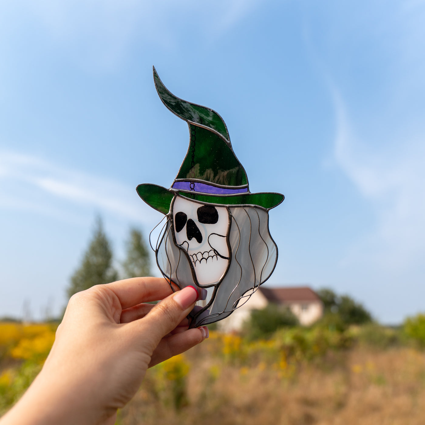 halloween witch suncatcher made of modern stained glass