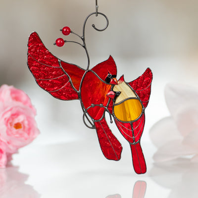 Cardinals stained glass suncatcher