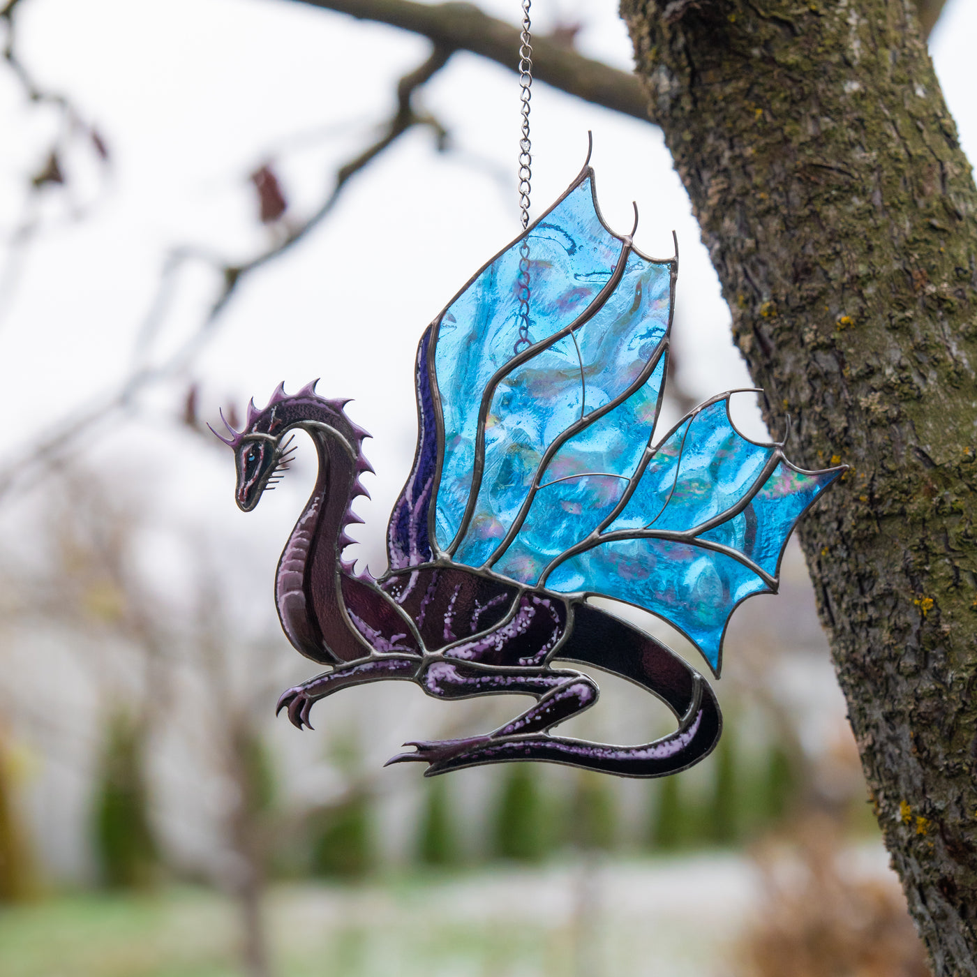 stained glass window hanging of the dragon suncatcher
