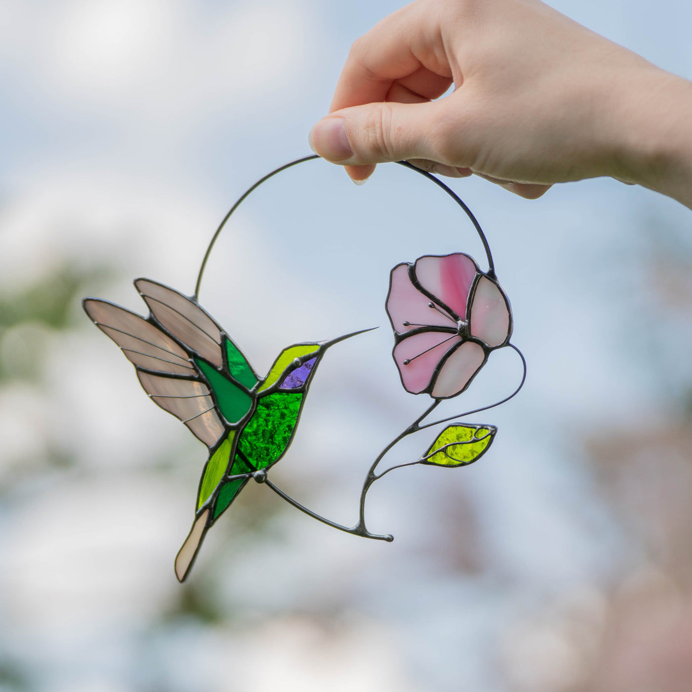 handmade glass hummingbird light catcher 