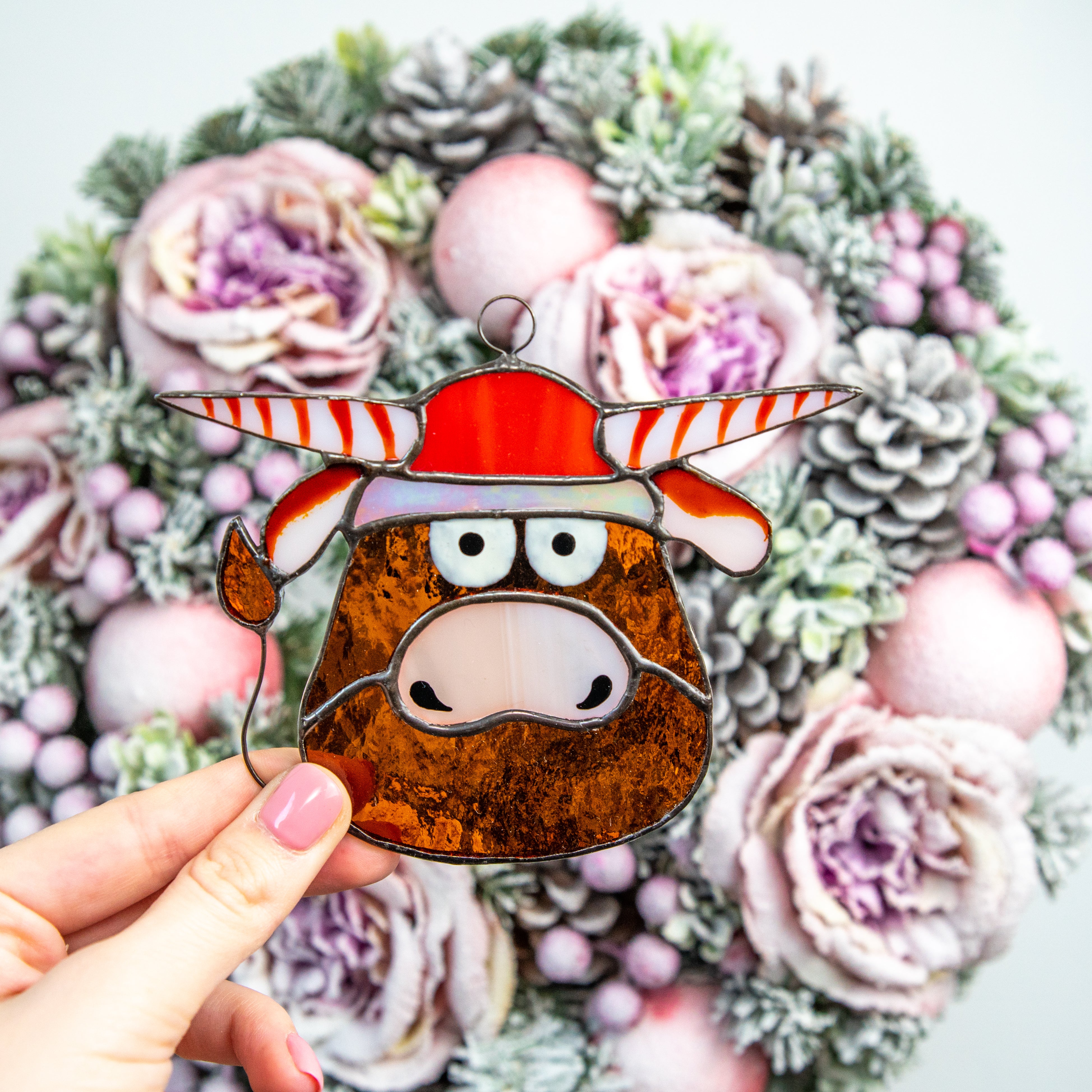 Christmas Bull - Stained Glass Suncatcher