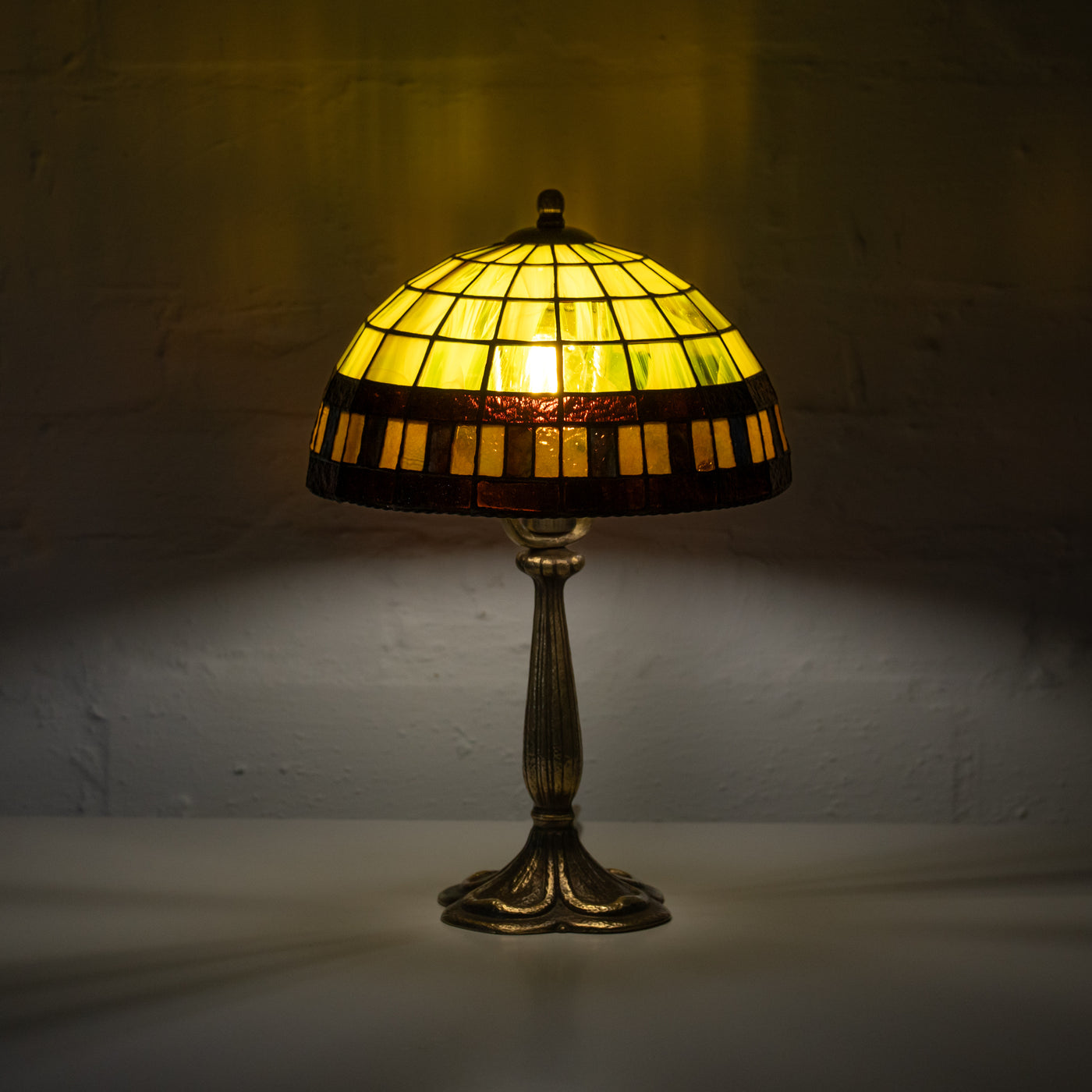 yellow lamp shade made of modern stained glass