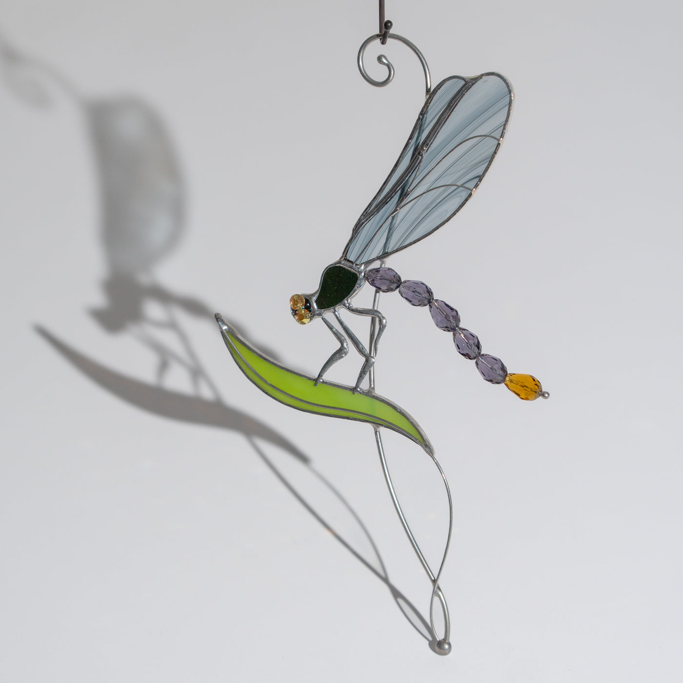 purple dragonfly stained glass suncatcher