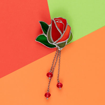 Rose stained glass plant pin