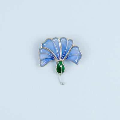 blue flower pin handmade of stained glass