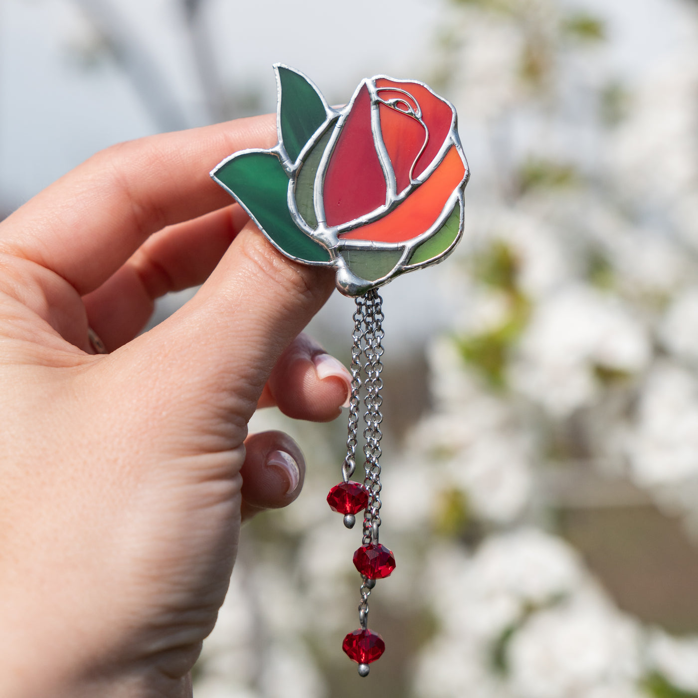 red rose stained glass brooch