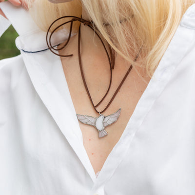 handmade glass pendant of dove