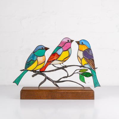 stained glass colorful birds decoration