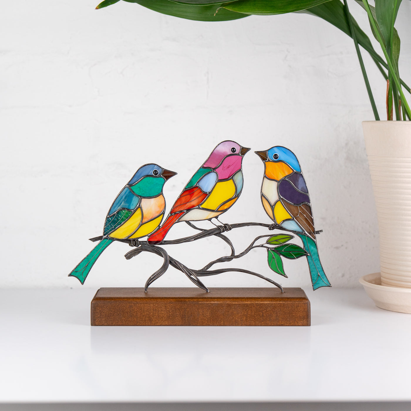 colorful birds made of stained glass