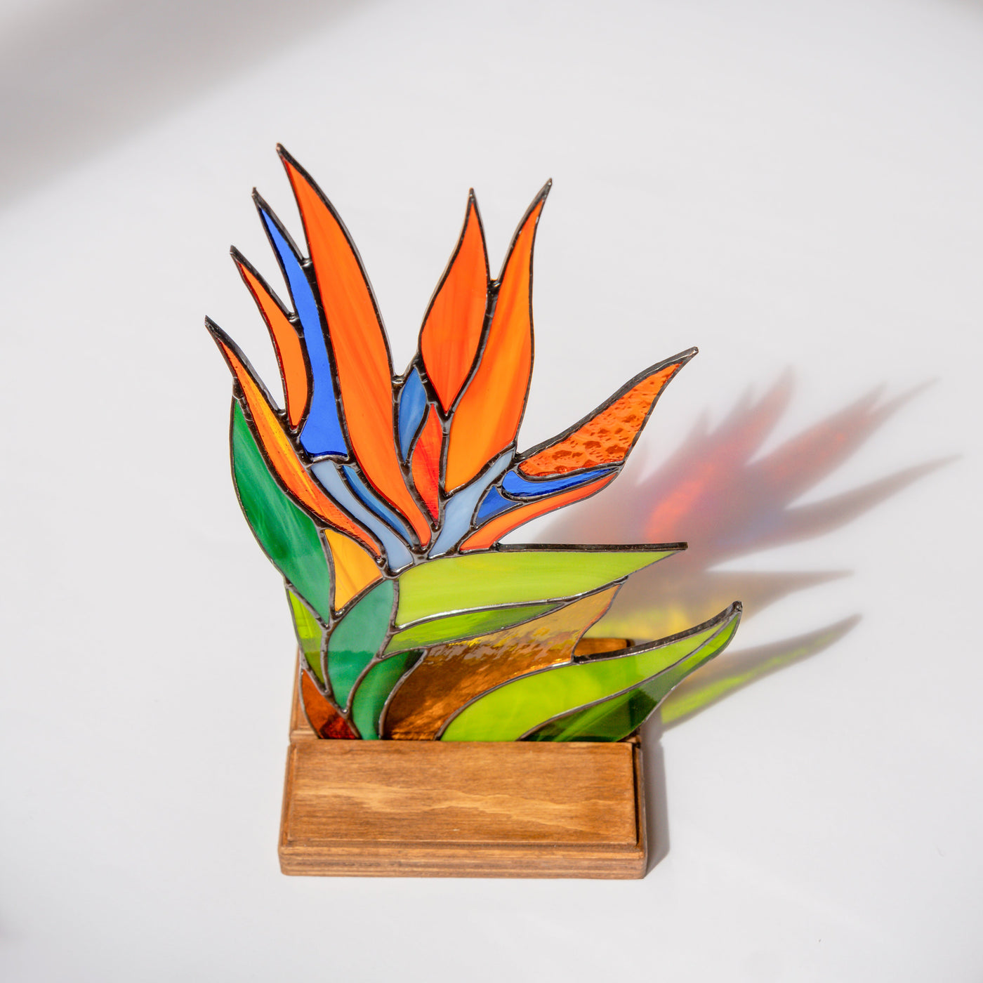 Strelitzia flower stained glass panel for table decor