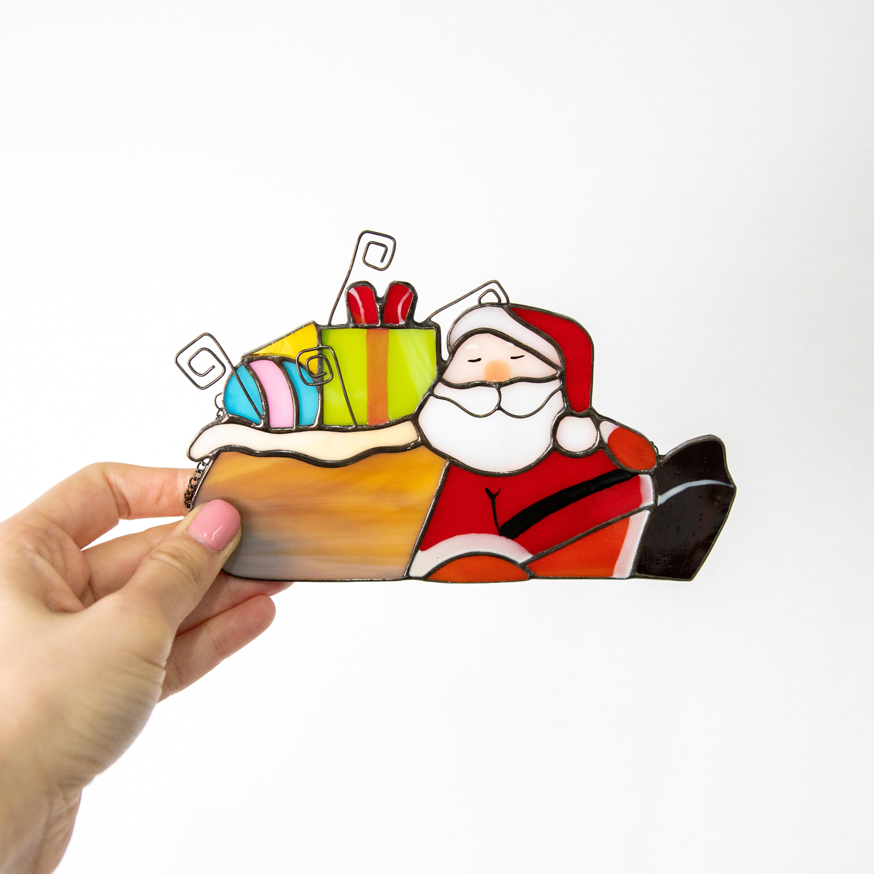 Santa Claus with Gifts - Christmas Stained Glass Suncatcher