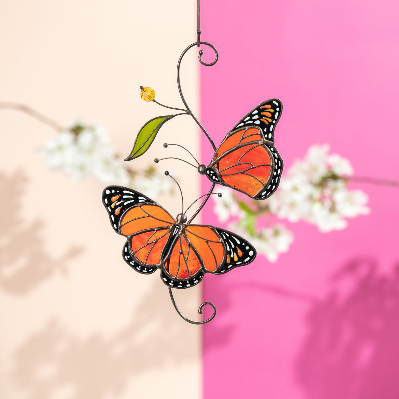 orange butterflies made of modern stained glass