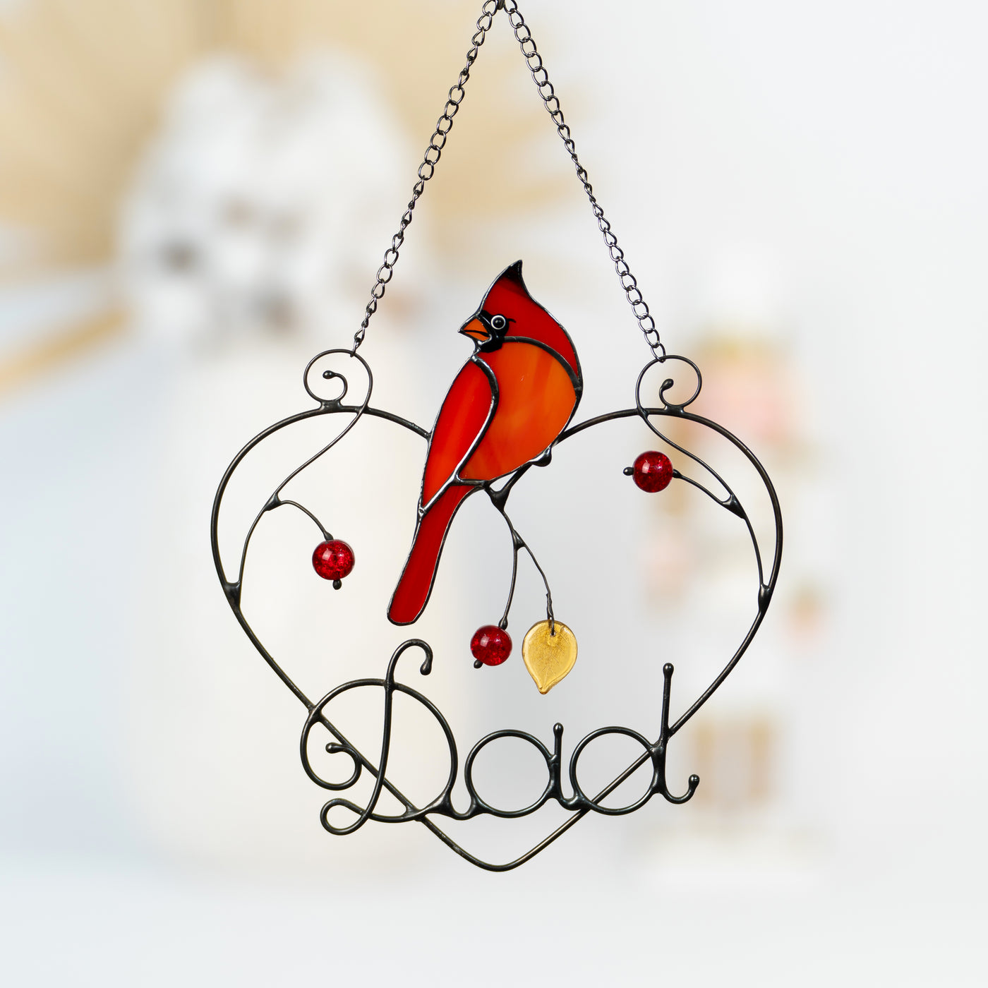 handmade red cardinal stained glass decor for window
