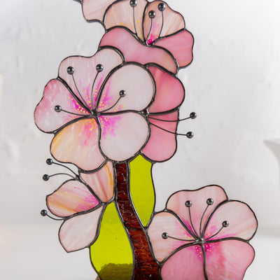 Zoomed stained glass sakura flower panel for table decor