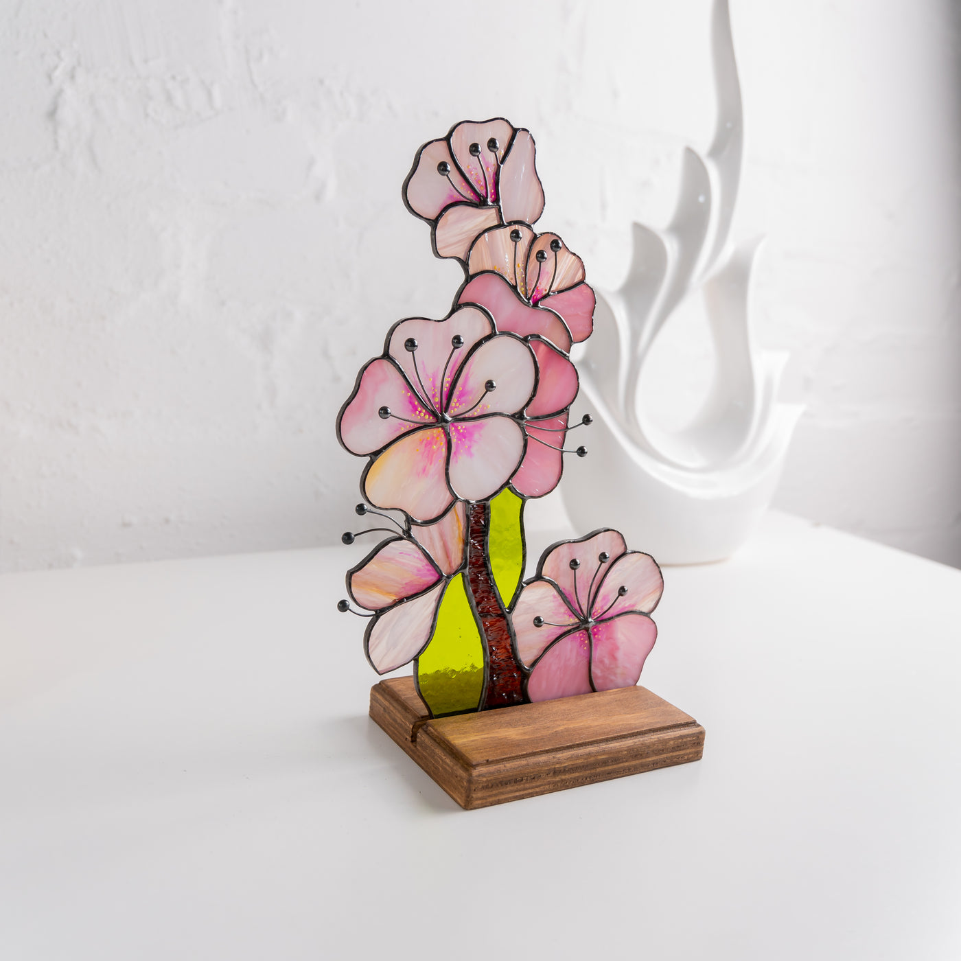 Sakura flower stained glass panel for table decor