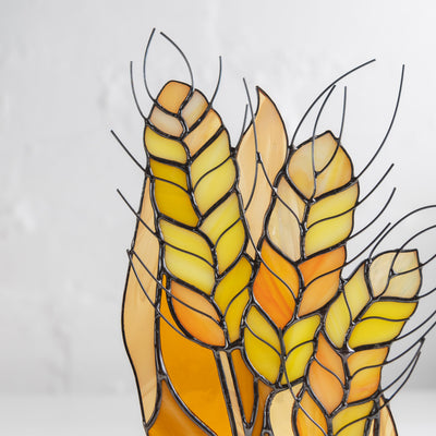 Zoomed stained glass yellow wheat  panel for table decor