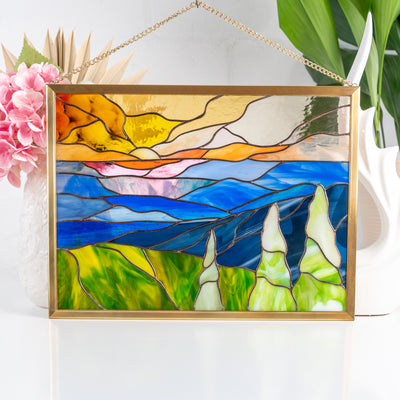 blue ridge mountains stained glass decor for window