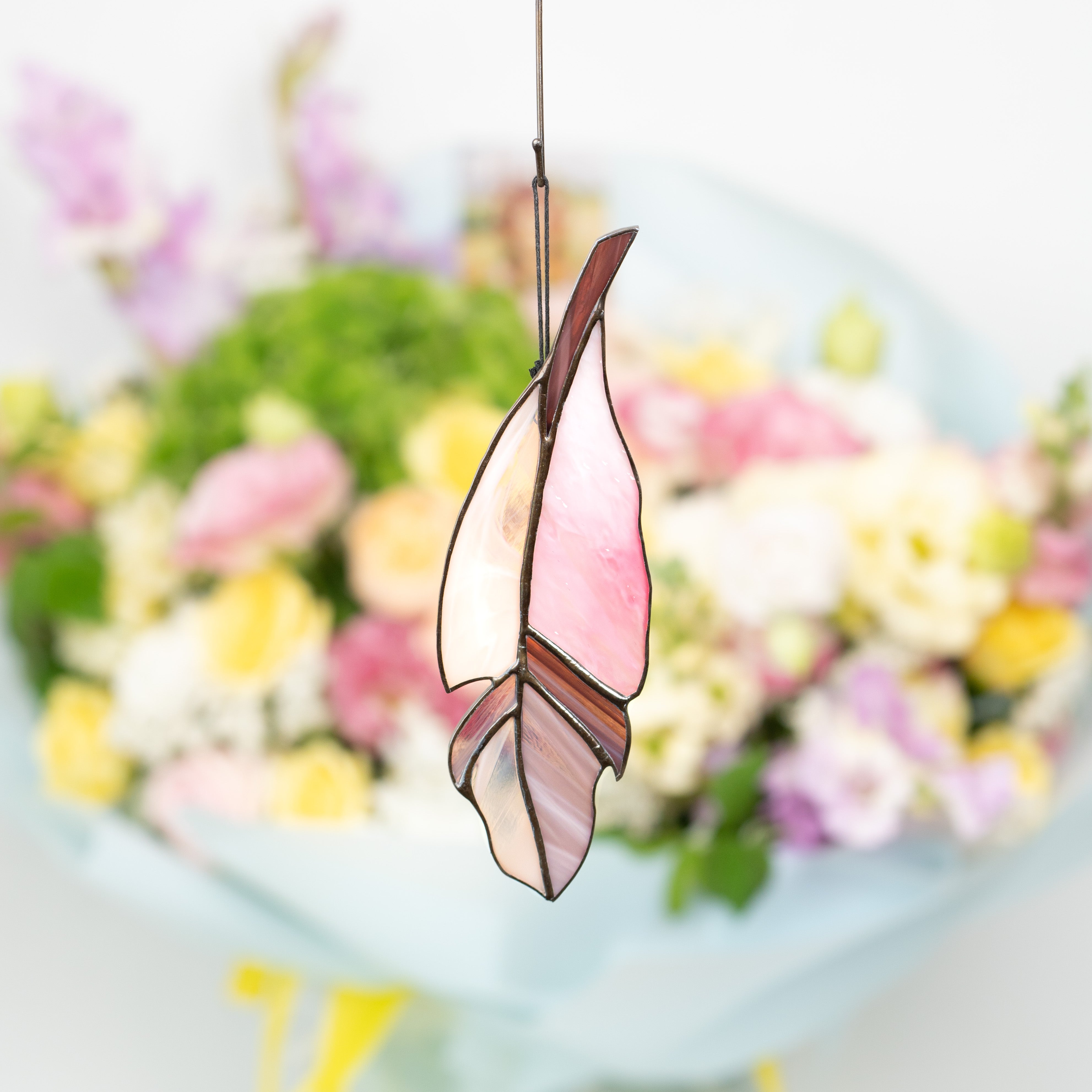 Pink Feather - Stained Glass Suncatcher