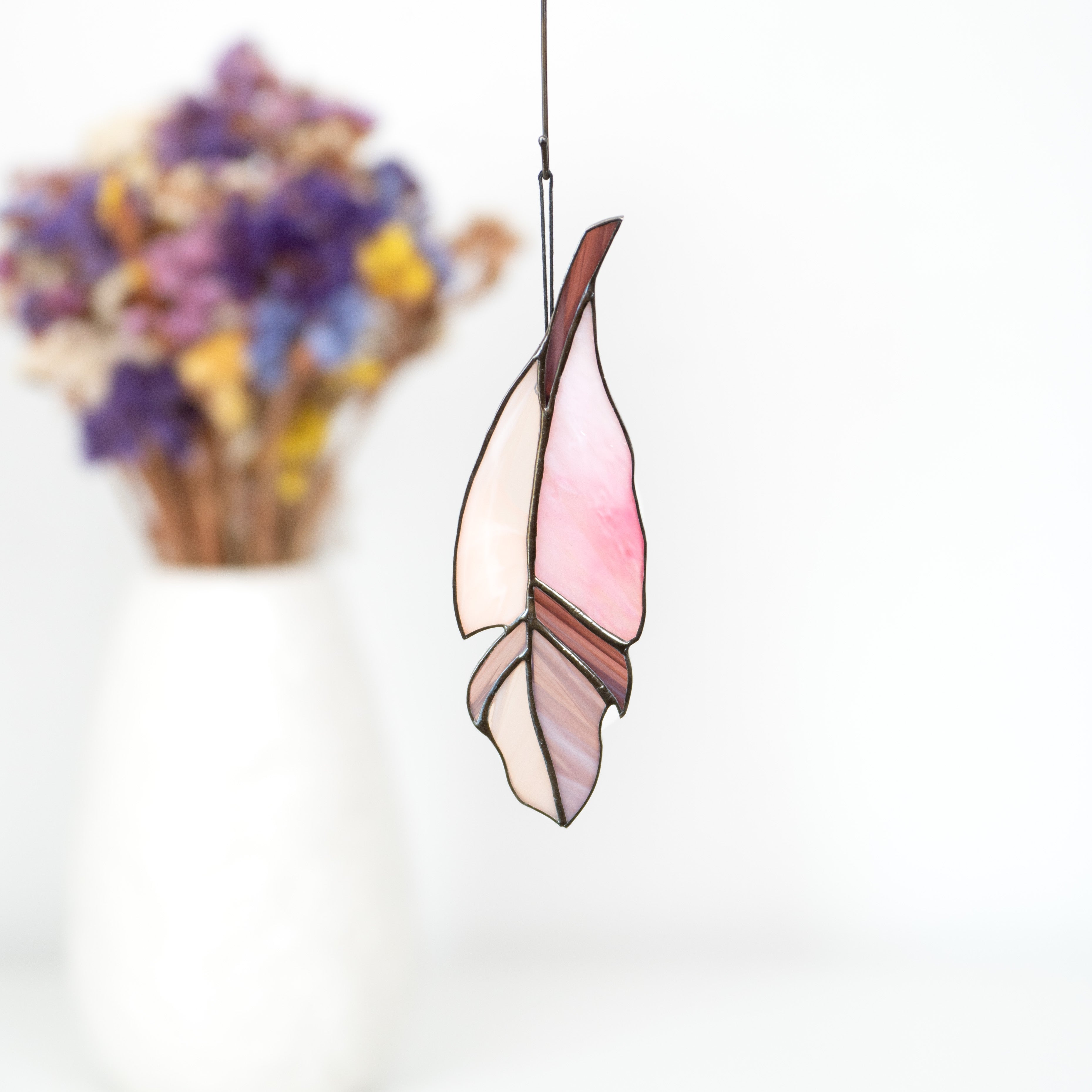 Pink Feather - Stained Glass Suncatcher