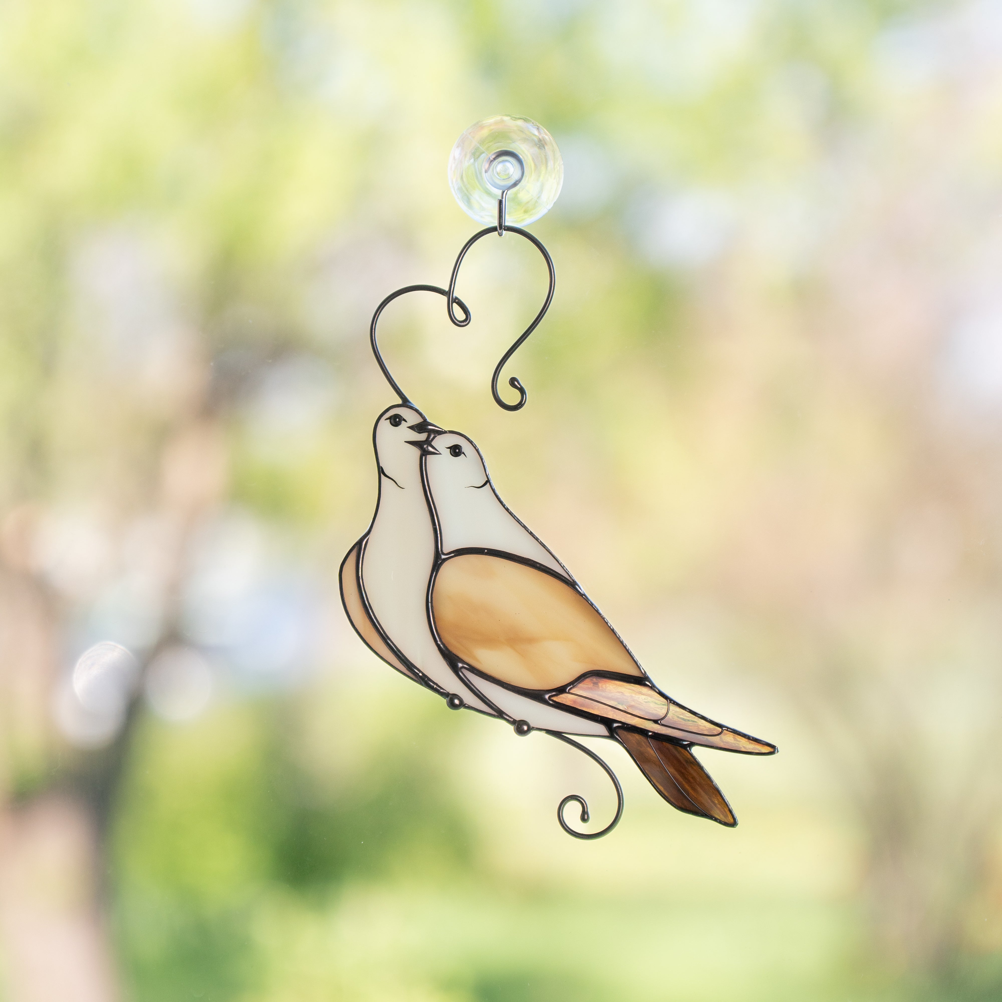 Brown Loving Doves - Stained Glass Suncatcher
