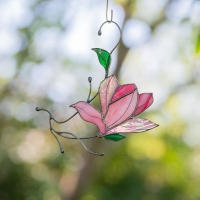 handmade glass magnolia flower suncatcher 