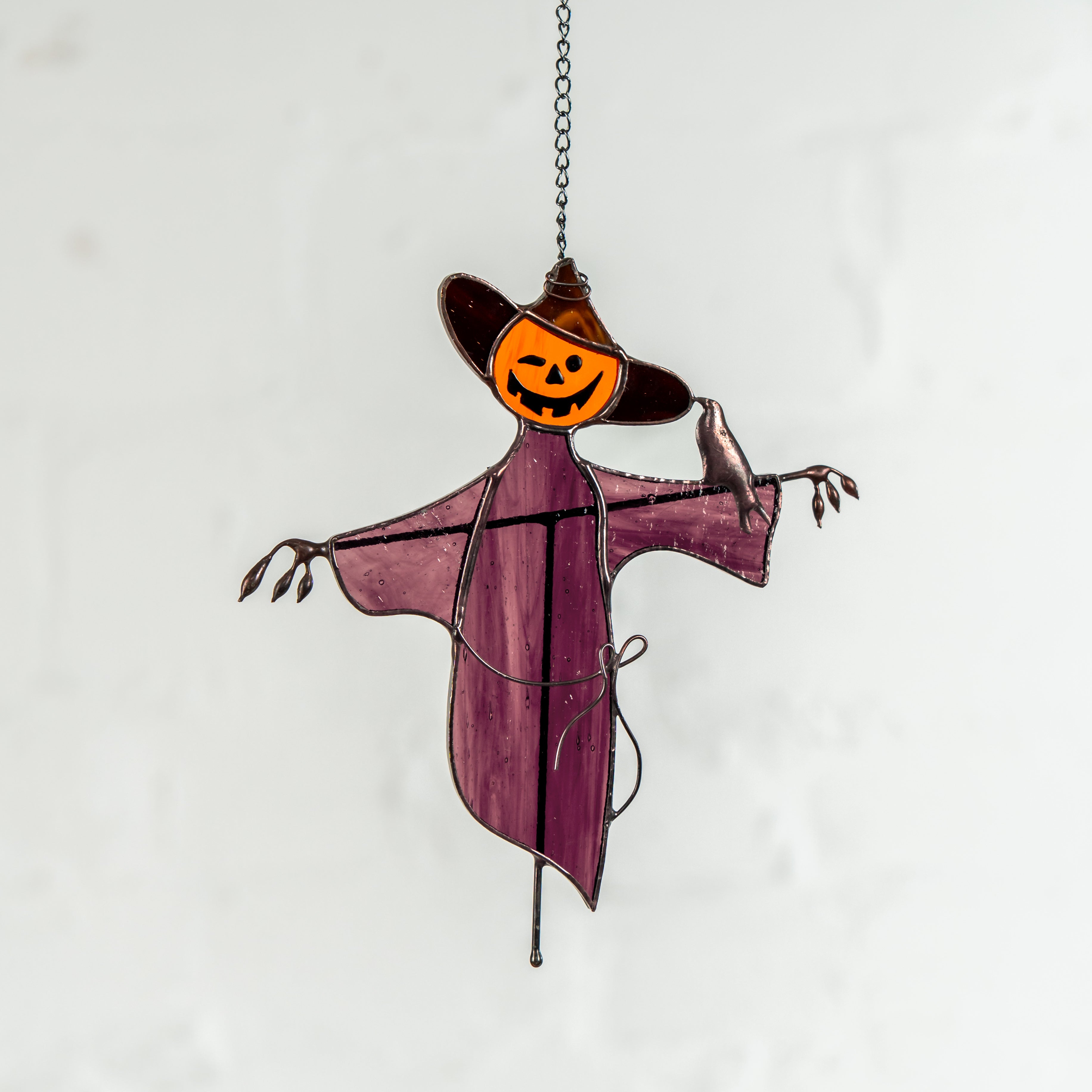 Scarecrow with Raven - Stained Glass Suncatcher