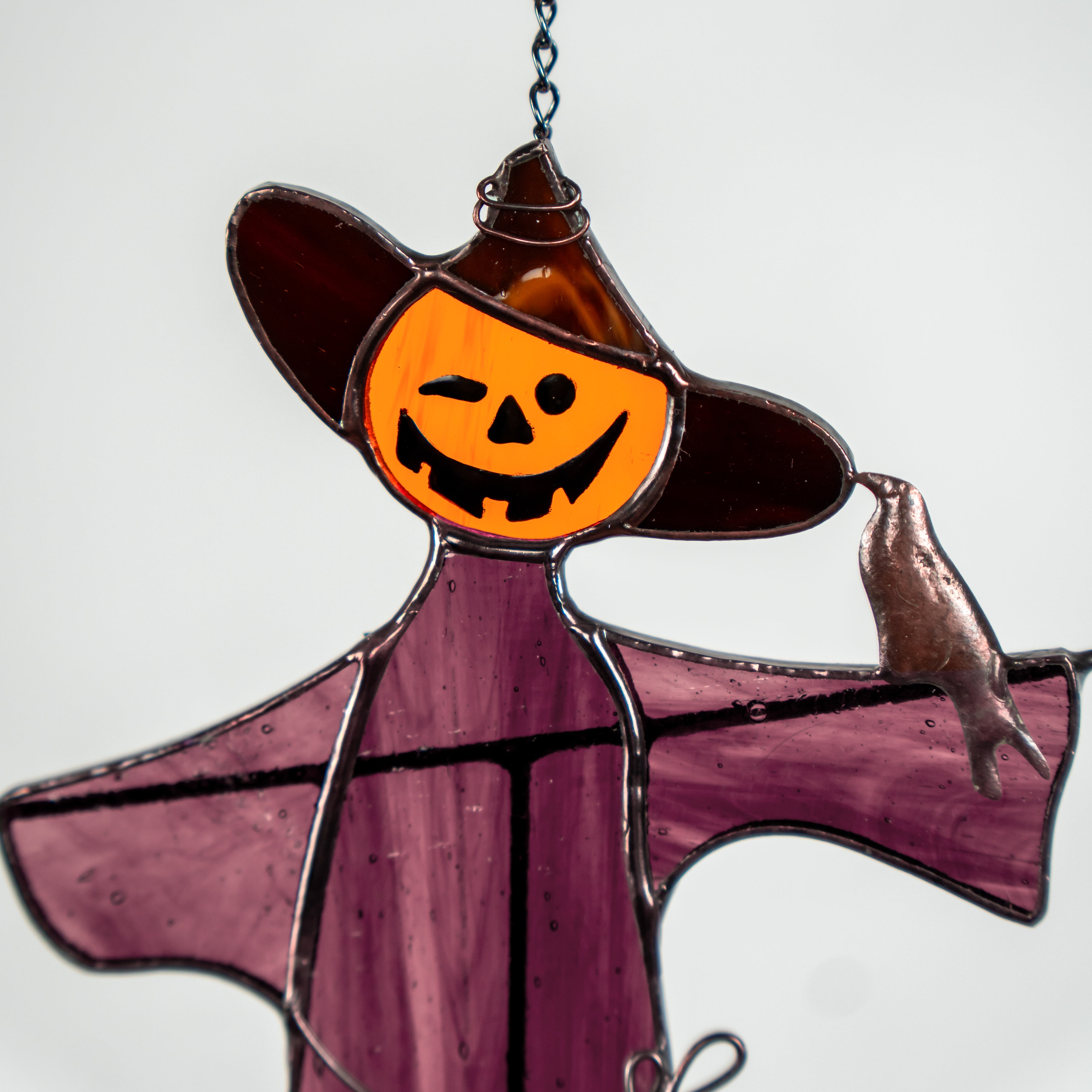 Scarecrow with Raven - Stained Glass Suncatcher