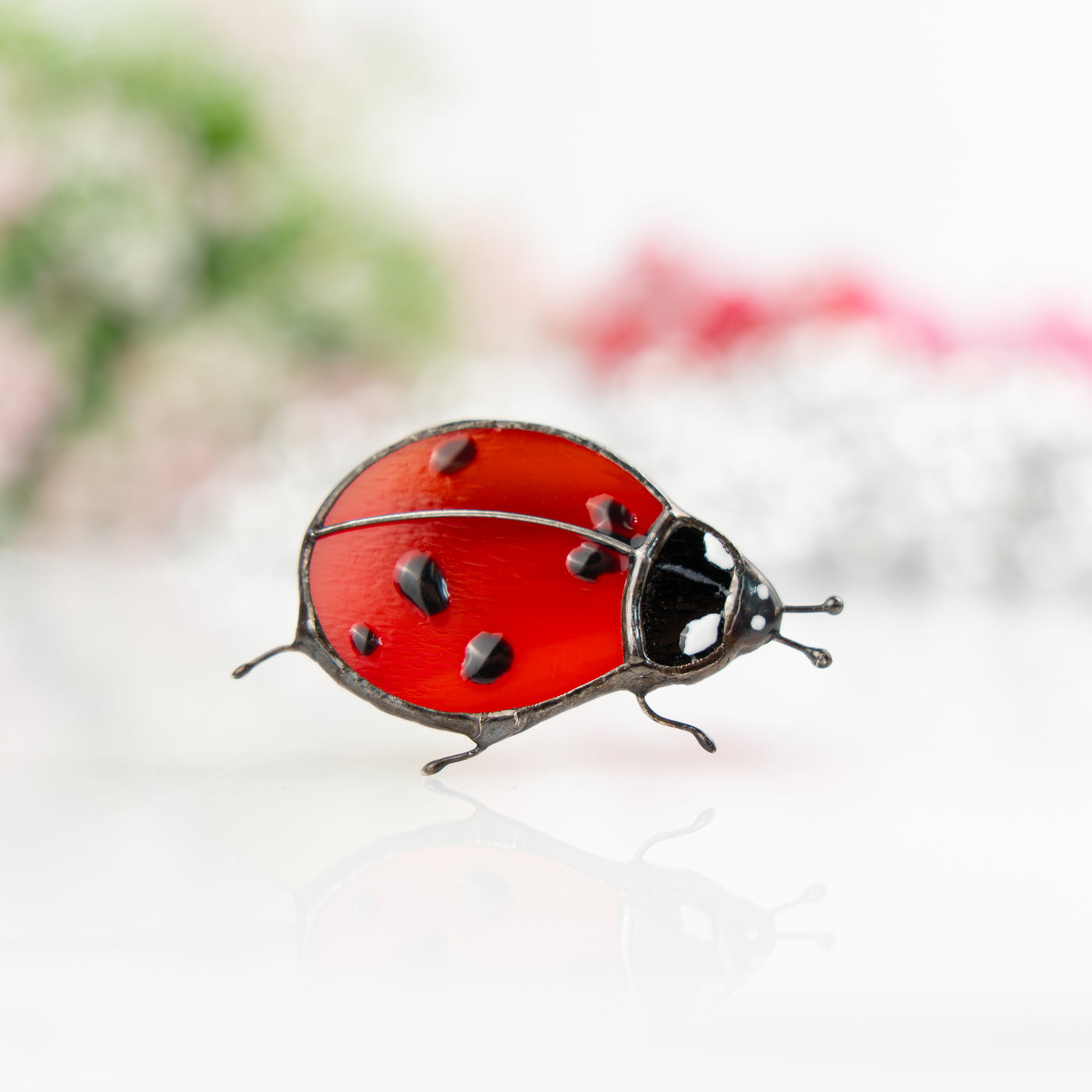Stained glass red ladybug brooch for women