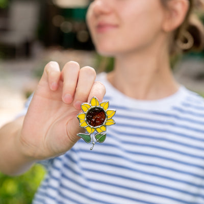 handcrafted glass Ukrainian sunflower pin