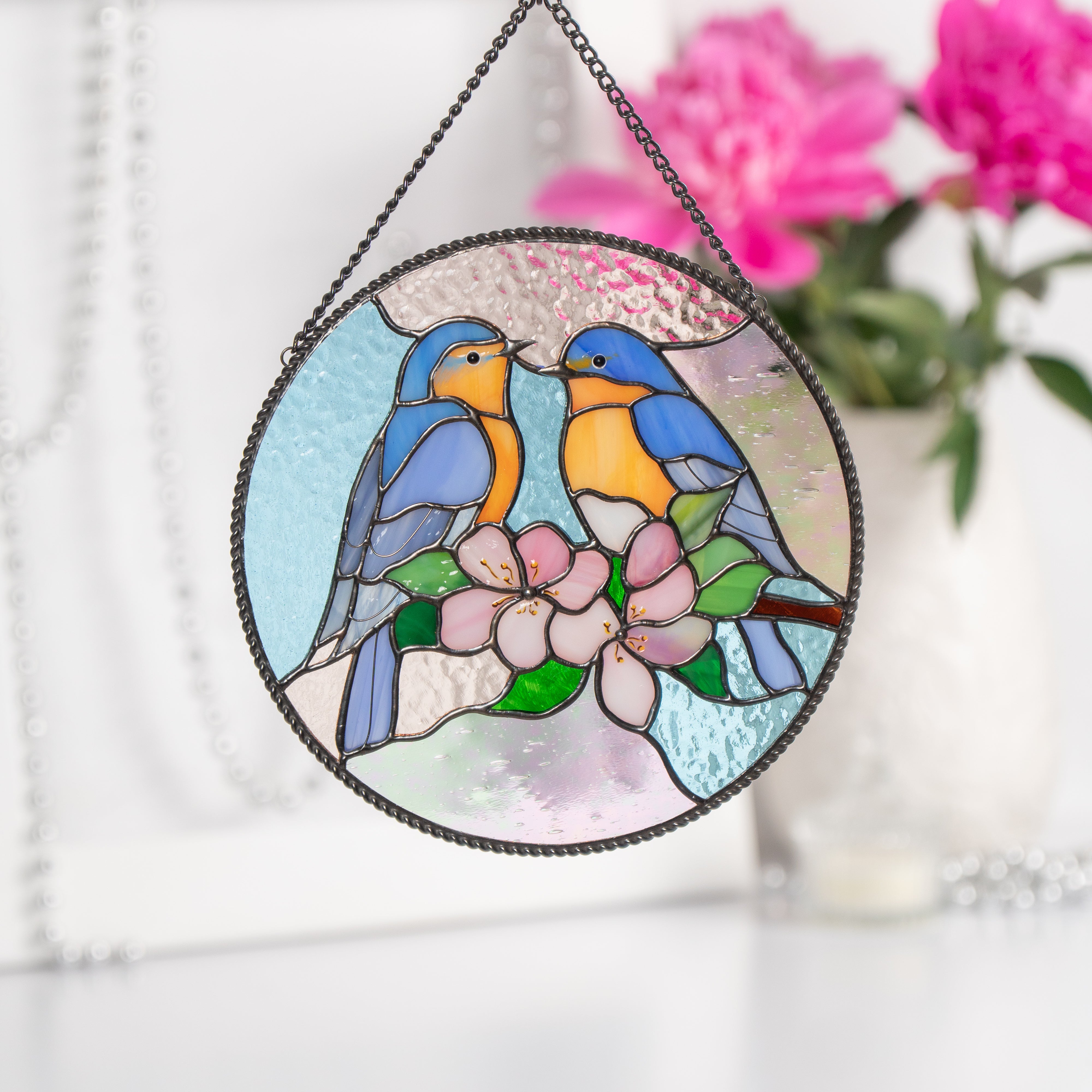 handcrafted glass bluebirds suncatcher