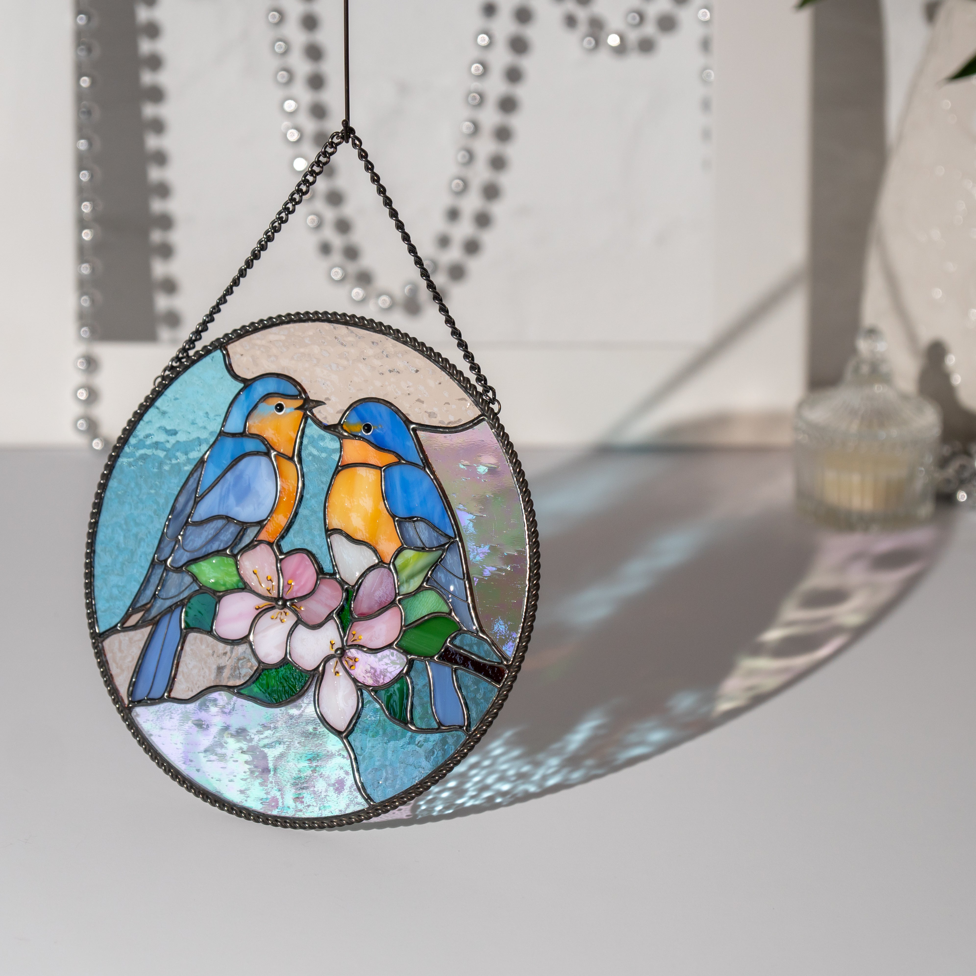 stained glass bluebird panel

