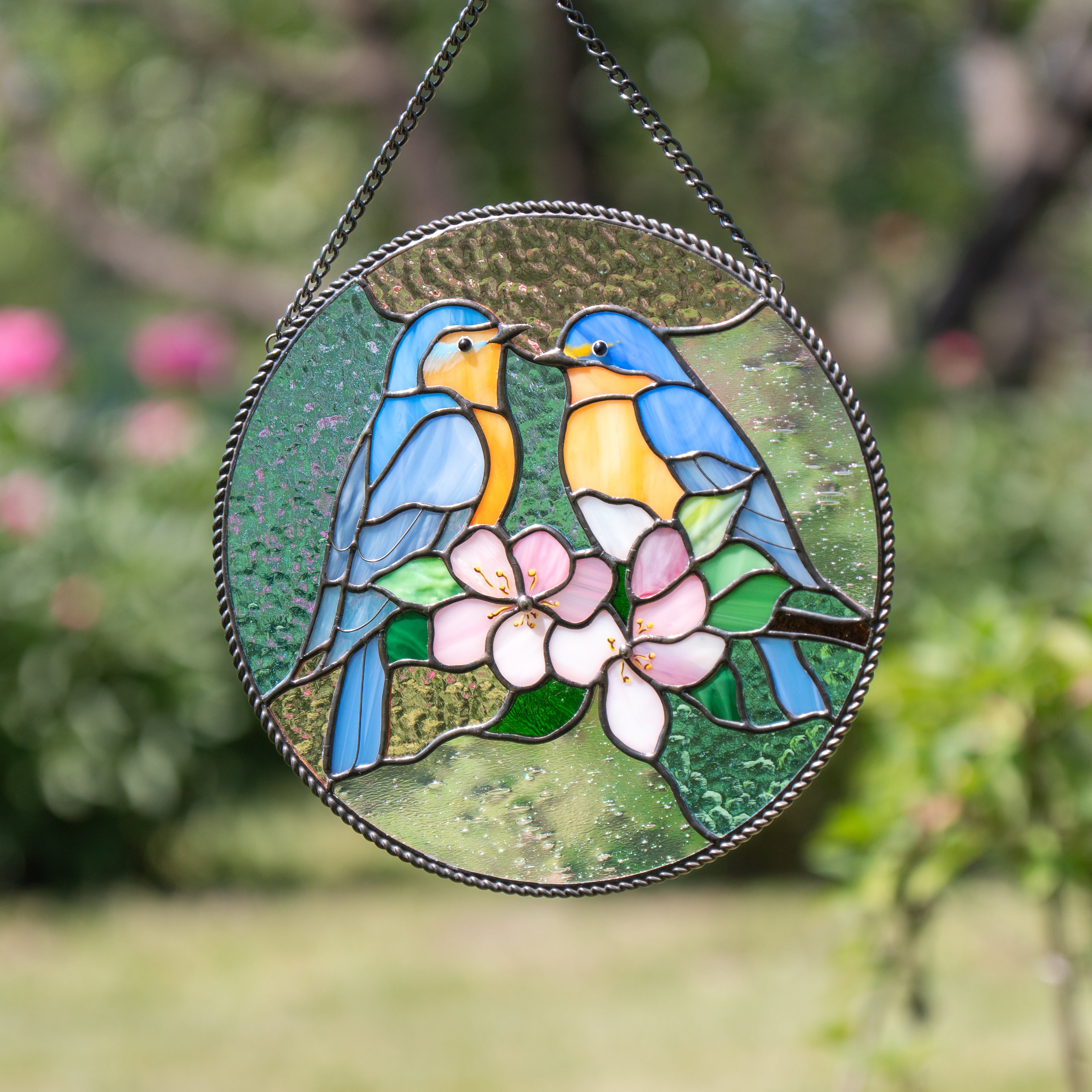 bluebirds stained glass ornament
