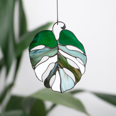 stained glass monstera leaf 