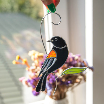 stained glass blackbird light catcher