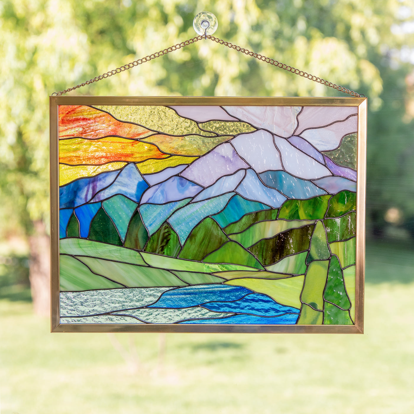 Glacier national park stained glass panel