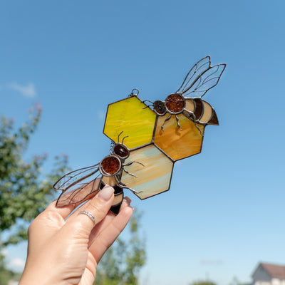 2 Bees With Honeycombs Suncatcher