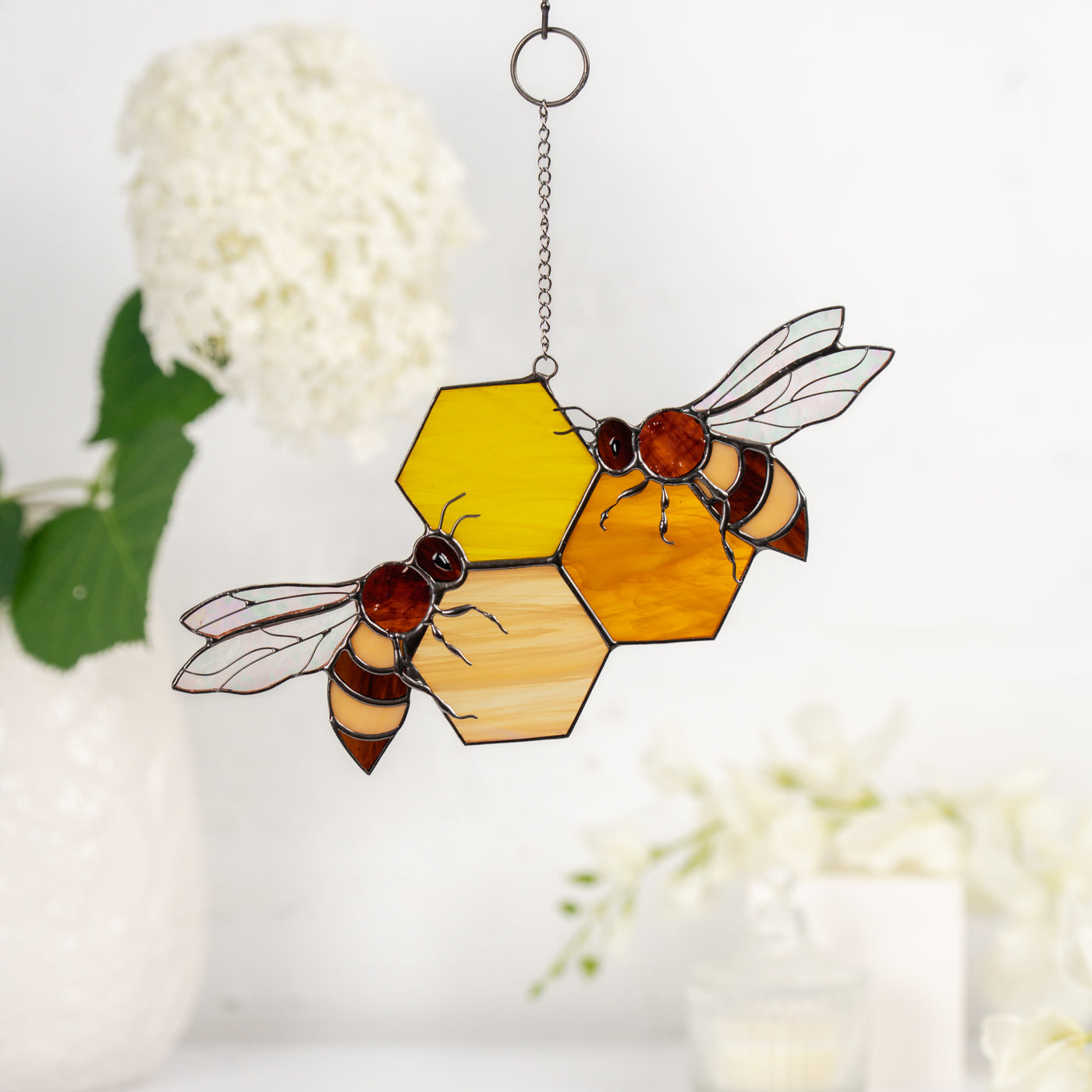 2 Bees With Honeycombs Suncatcher