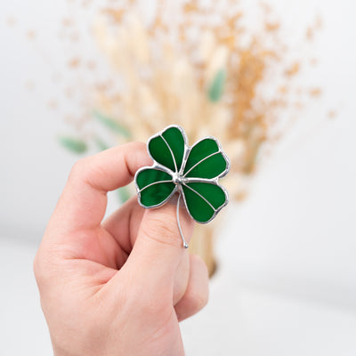 green clover stained glass brooch
