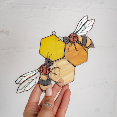 2 Bees With Honeycombs Suncatcher